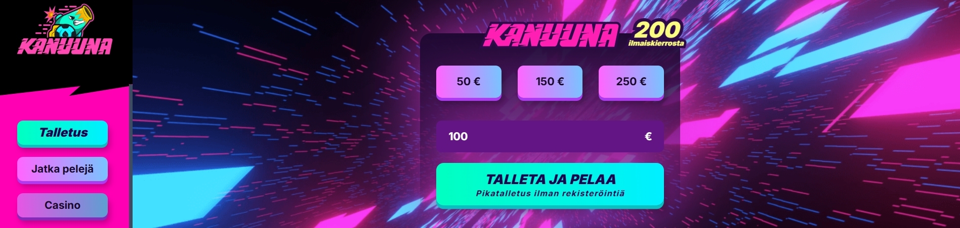 Zimpler talletus Kanuuna Kasinolla onnistuu suomalaisille pelaajille heti pankkitunnuksilla