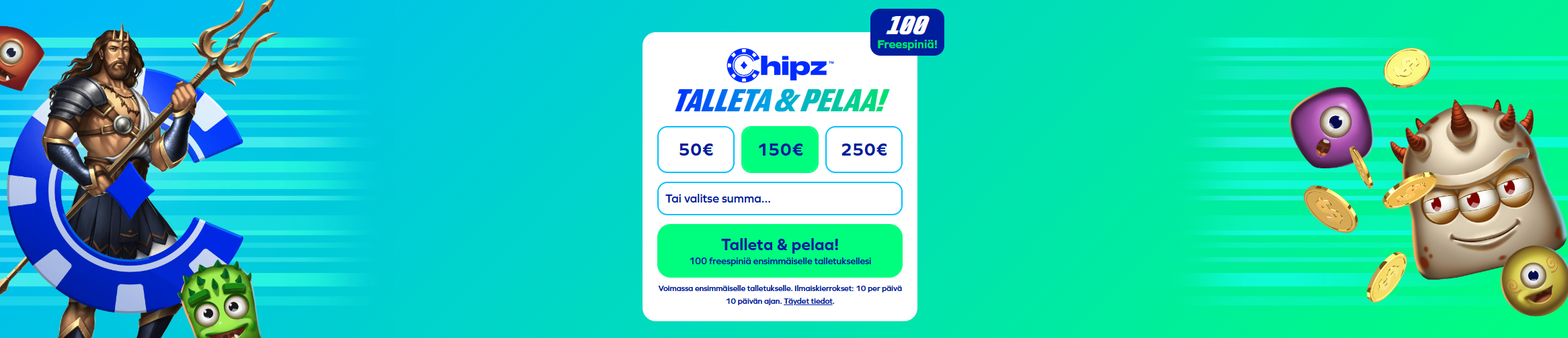 Chipz Casino bonus ja kampanjat suomalaisille pelaajille