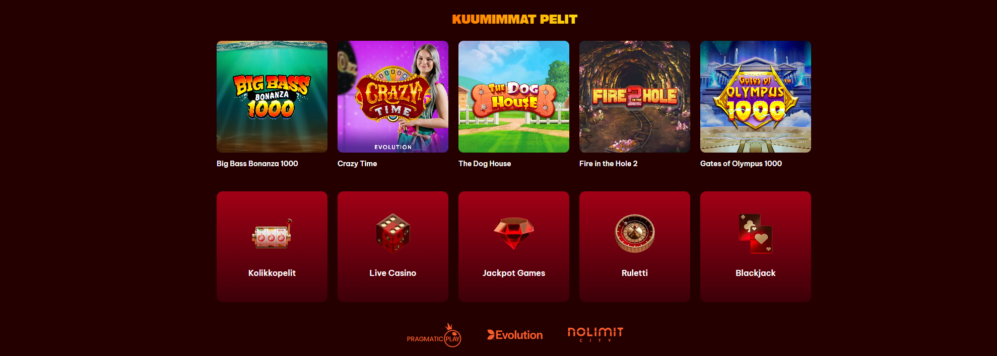 Flamez Casinon pelivalikoiman kuvakaappaus