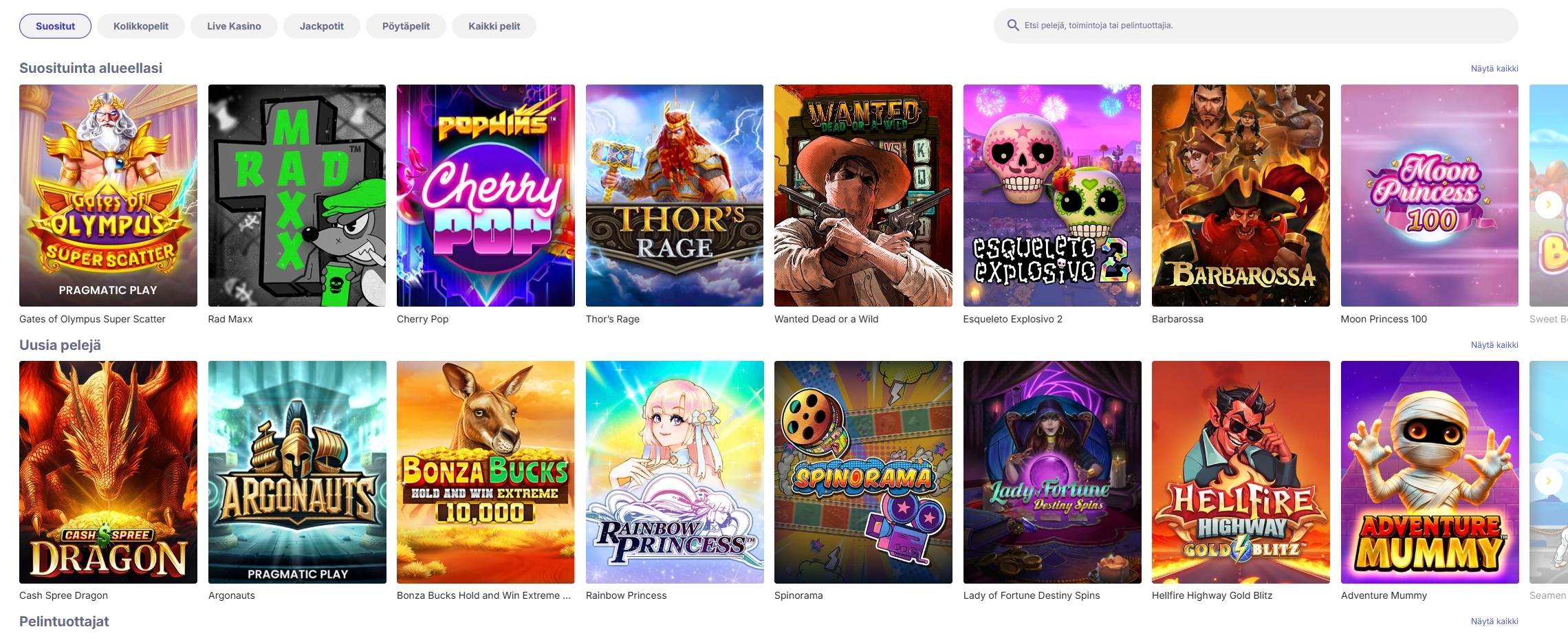 Fruta Casinon pelivalikoiman kuvakaappaus