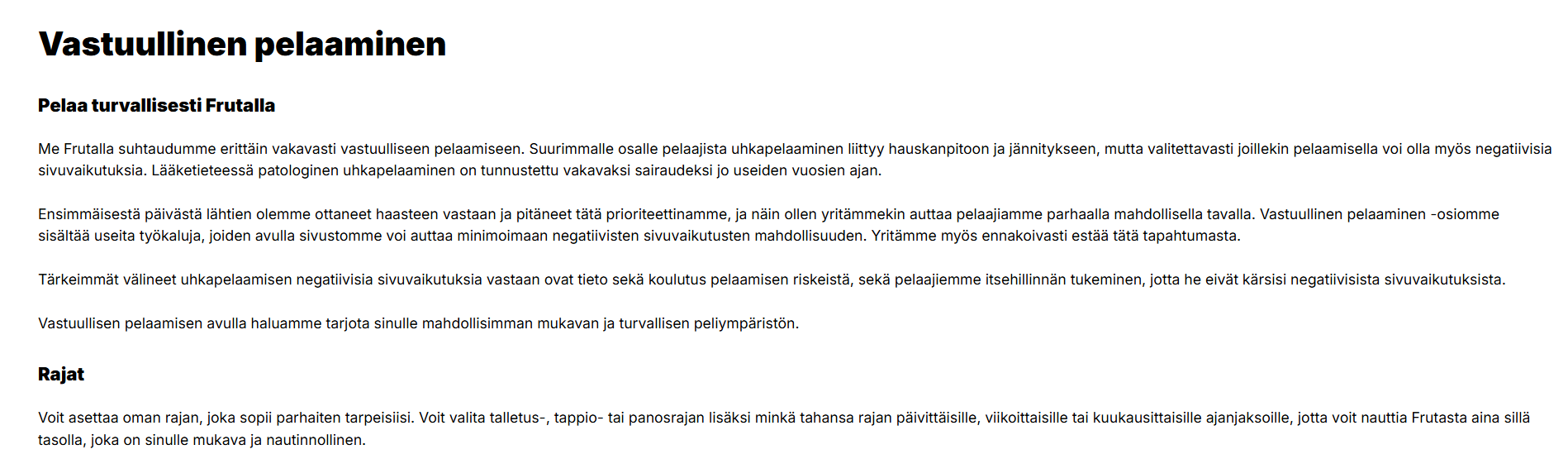 frutan vastuullinen pelaaminen