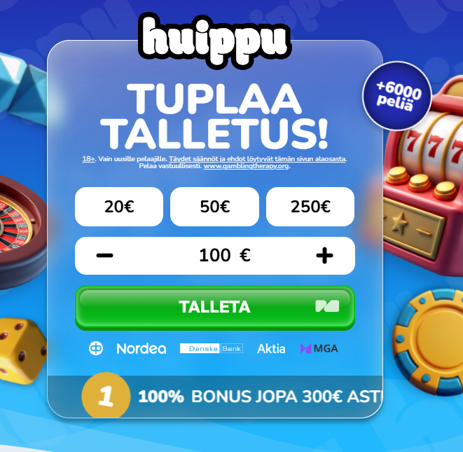 Huippu Kasinon talletusnäkymän kuvakaappaus