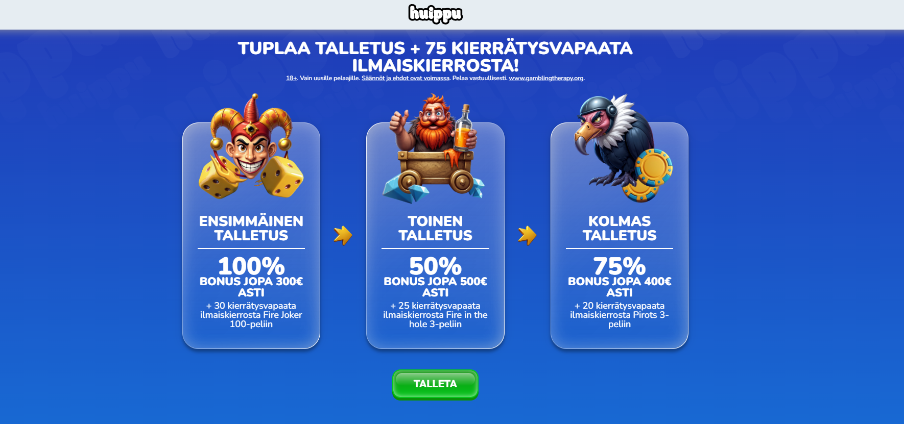 Huippu Kasino bonukset tarjoavat suomalaisille pelaajille talletusetuja ja ilmaiskierroksia