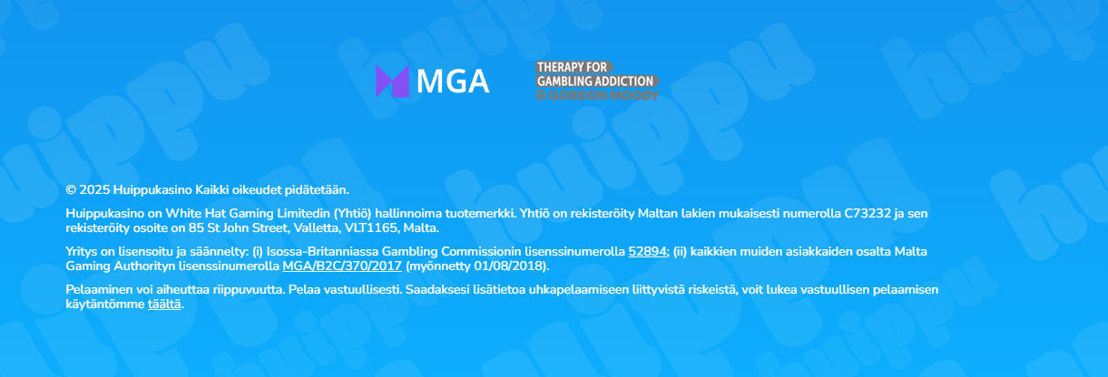 Huippu Kasinon lisenssi- ja turvallisuustietojen kuvakaappaus