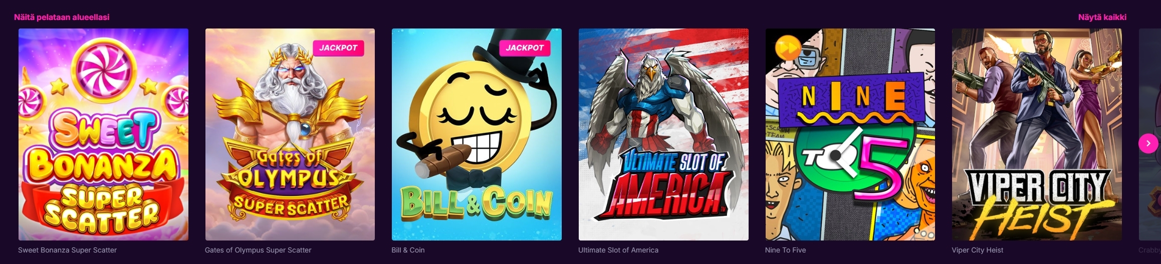 Kanuuna Kasinon pelivalikoiman kuvakaappaus