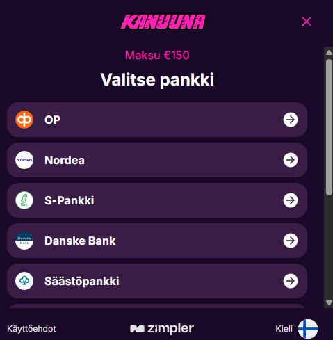 Kanuuna Kasinon talletusprosessin kuvakaappaus