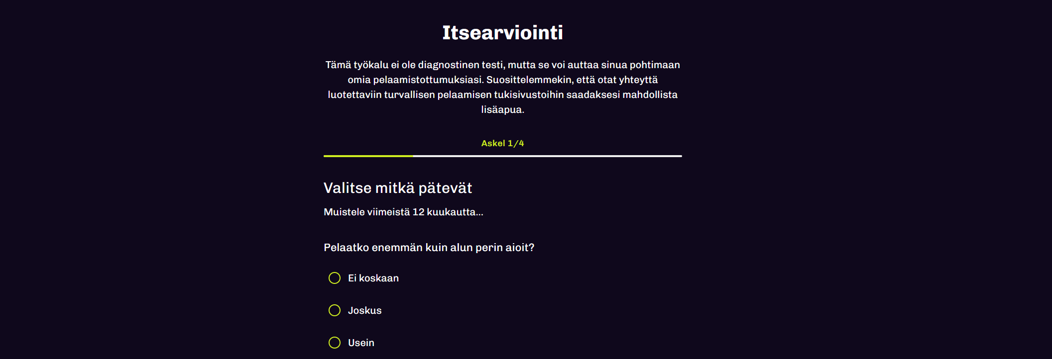 Kuvakaappaus Lonkero Kasinon vastuullisen pelaamisen sivusta