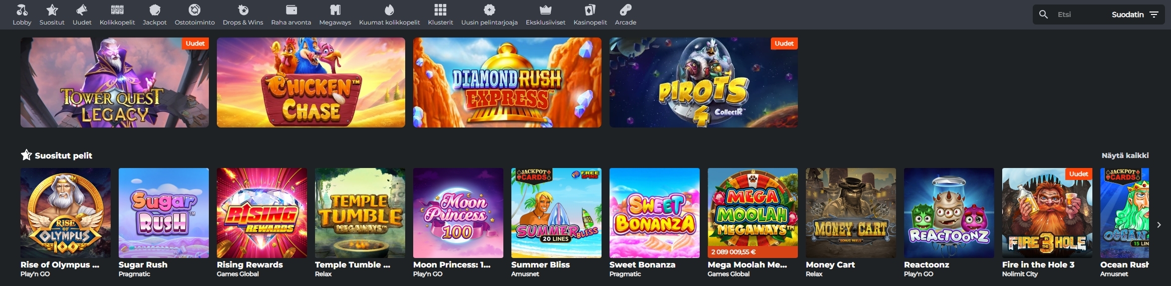 Kuvakaappaus Ninja Casinon peliaulasta