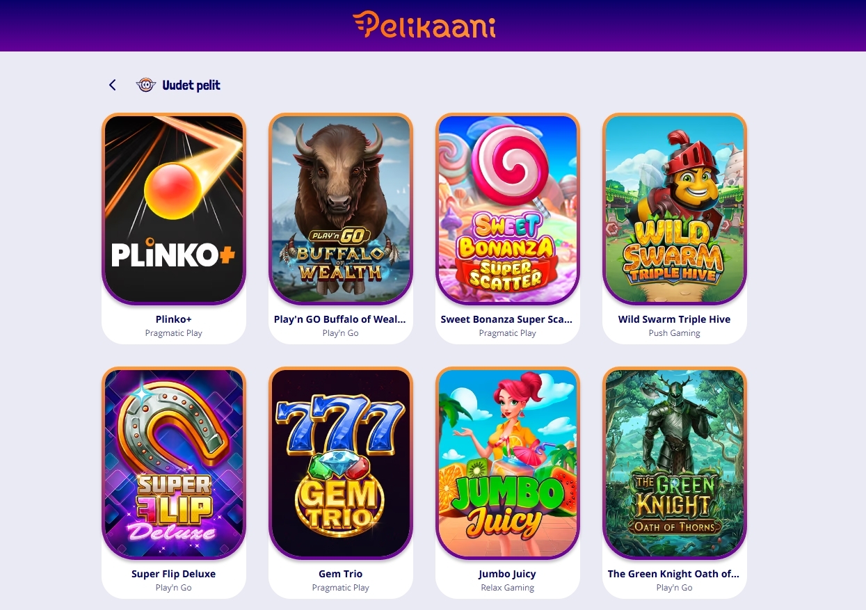 Kuvakaappaus Pelikaani Casinon uusista peleistä