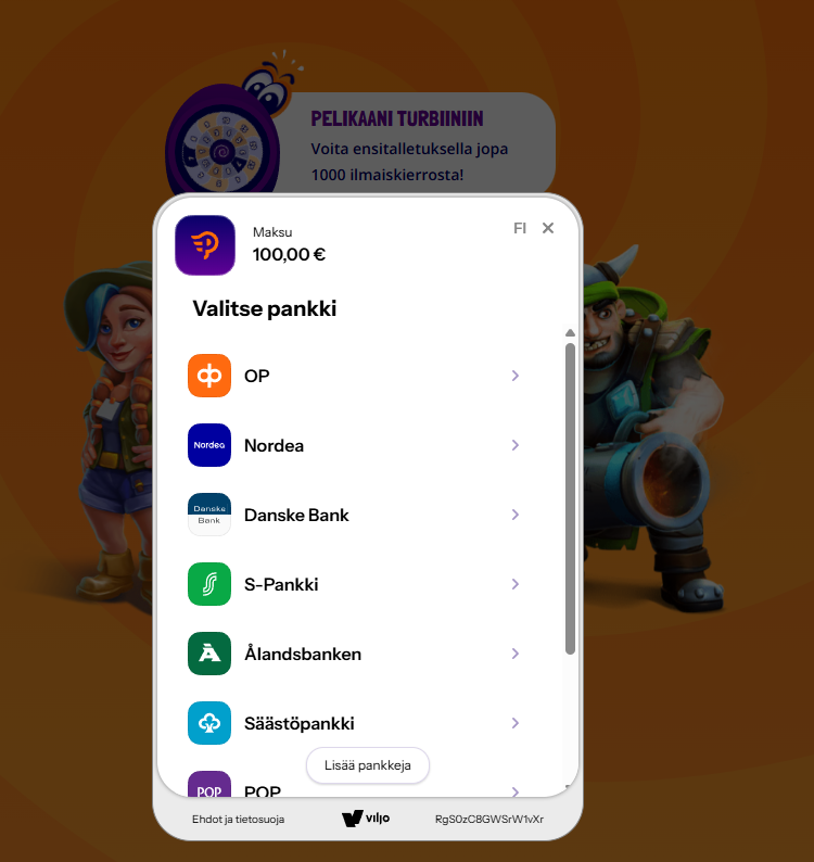 Kuvakaappaus Pelikaani Kasinon talletusvaihtoehdoista