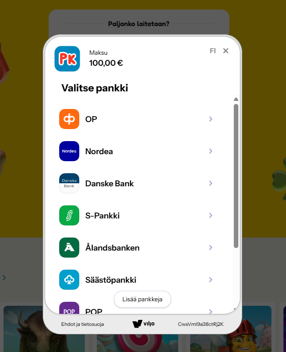 Kuvakaappaus Pelikioski Kasinon talletusvaihtoehdoista