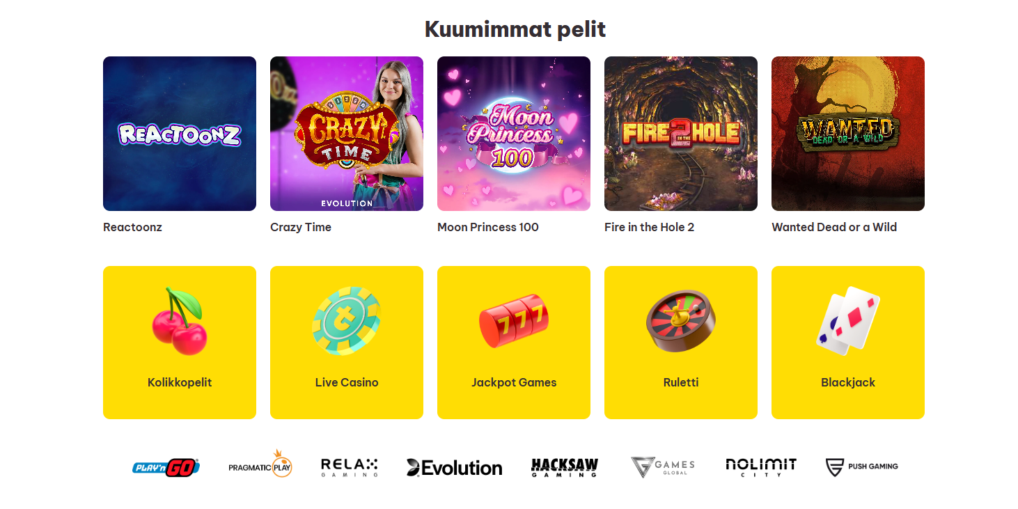 Kuvakaappaus Tuplaus Kasinon pelivalikoimasta